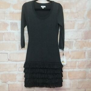 NWT Calvin Klein Size S Women's Chic Dark Gray Calvin Klein Fringe Dress